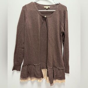 Hem & Thread Cashmere Blend Layered Hem Single Button Brown Cardigan Size M